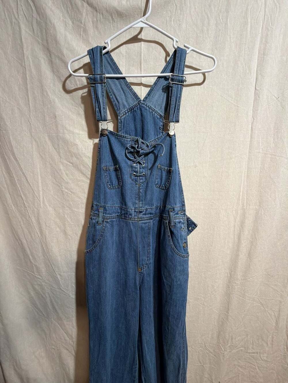 Deja Bleu Vintage 90s Lace-Up Front Denim Overalls Size L